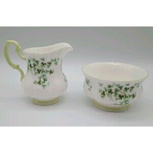 Royal Albert Shamrock Bone China Mini Creamer Open Sugar Bowl Set Coffee Tea